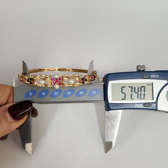 Antique 14k Yellow Gold Pearls,Ruby & Sapphire Bangle Bracelets - Picture 7 of 12